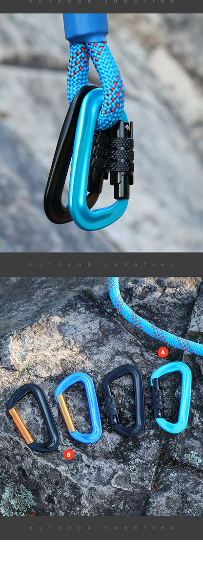 CLIWIZ 12KN Professional D-Shaped Aluminum Carabiner Key Hooks Lip Camping Keyring Snap Hook Outdoor Hiking Tool