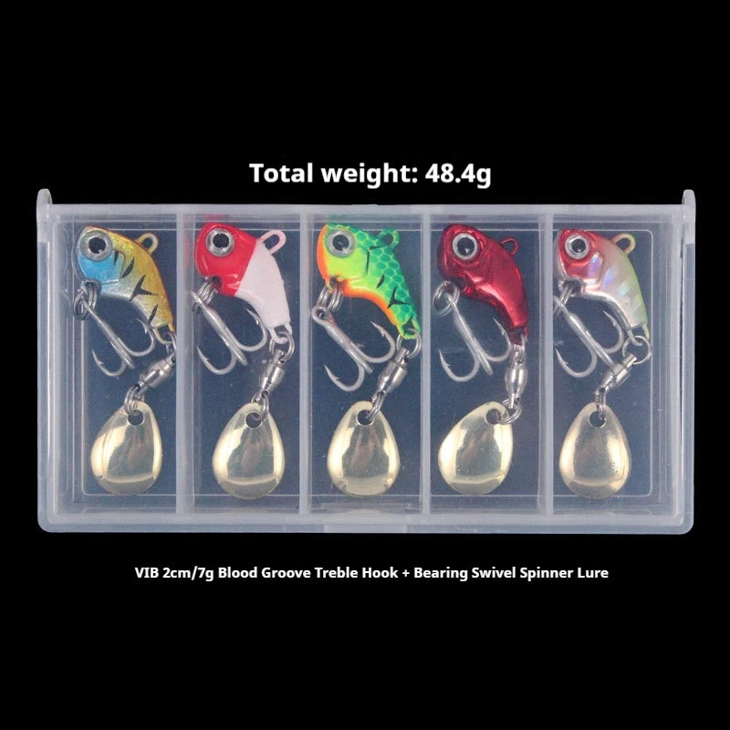 5pcs Fishing Lure Set Wobbler Rotating Metal VIB Vibration Bait Spinner Spoon Jig Sea Lures Artificial Hard Baits Sequins Tackle