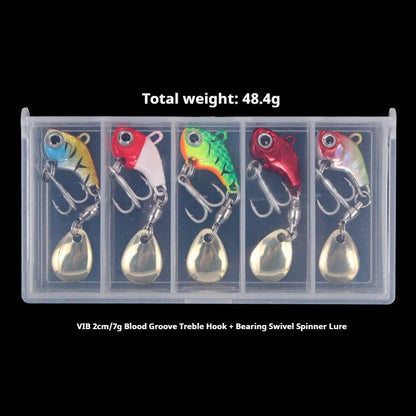5pcs Fishing Lure Set Wobbler Rotating Metal VIB Vibration Bait Spinner Spoon Jig Sea Lures Artificial Hard Baits Sequins Tackle
