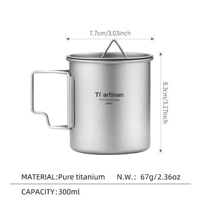 Tiartisan Outdoor Titanium Lightweight Portable Tea Coffee Cup Folding Handle Camping Water Mug for Hiking Travelling