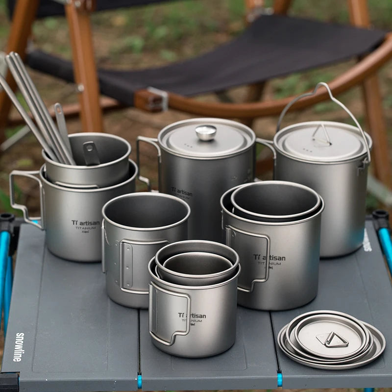 Tiartisan Titanium 750ml Foldable Coffee Mug Tea Cup With Lid Outdoor Camping Hiking Ultralight Portable Hanging Boiling Pot