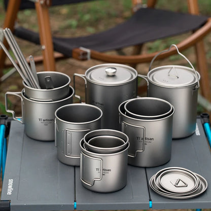 Tiartisan Titanium 750ml Foldable Coffee Mug Tea Cup With Lid Outdoor Camping Hiking Ultralight Portable Hanging Boiling Pot