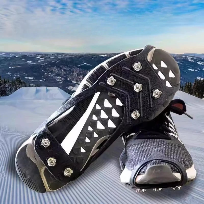 Outdoor Ice Cleats Anti Slip Shoe Covers Steel Studs Crampons for Walking on Snow and Icy Roads Winter Climbing Hiking Gear
