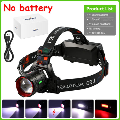 300000LM High Power LED Outdoor Headlamp Portable Rechargeable Waterproof Motion Sensor Telescopic Zoom Work Lamp Camping Hiking