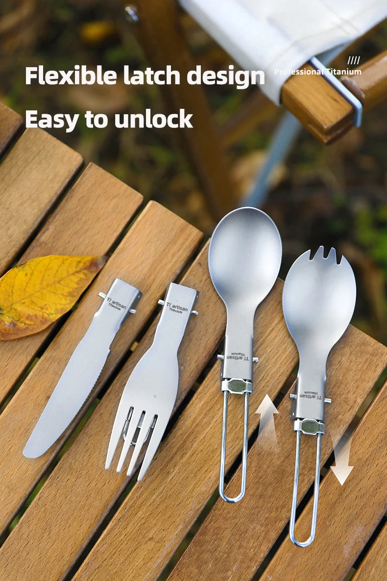 Tiartisan Titanium Folding Spork Outdoor Camping Ultralight Portable Tableware Backpacking Hiking Dinner Spork Utensil