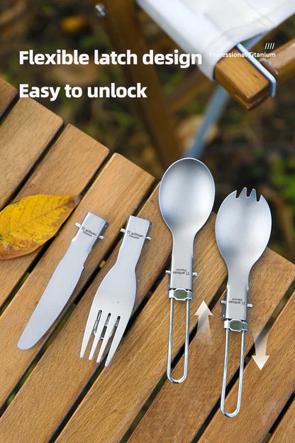 Tiartisan Titanium Folding Spork Outdoor Camping Ultralight Portable Tableware Backpacking Hiking Dinner Spork Utensil
