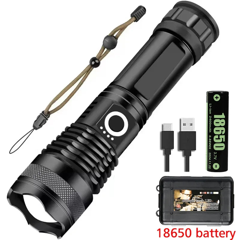 Rechargeable Led High Power Tactical Flashlight Aluminum Alloy Telescopic ZoomTorch Lamp for Outdoor Night Camping Fishing