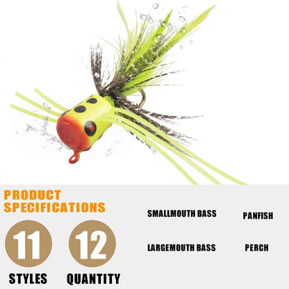Foam Popper Flies for Bass and Bluegill (12 or 36 Pack)