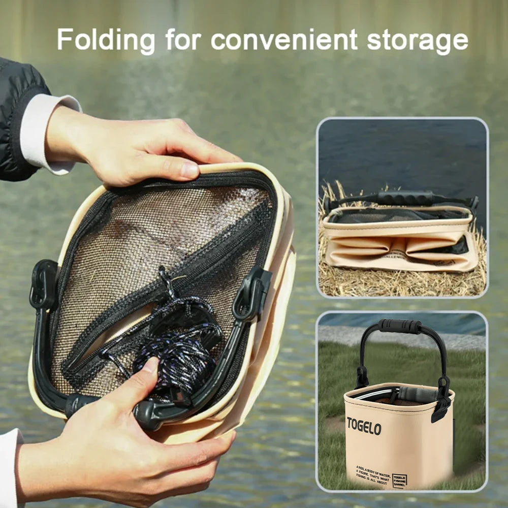 Foldable Live Fish Bucket with Rope
