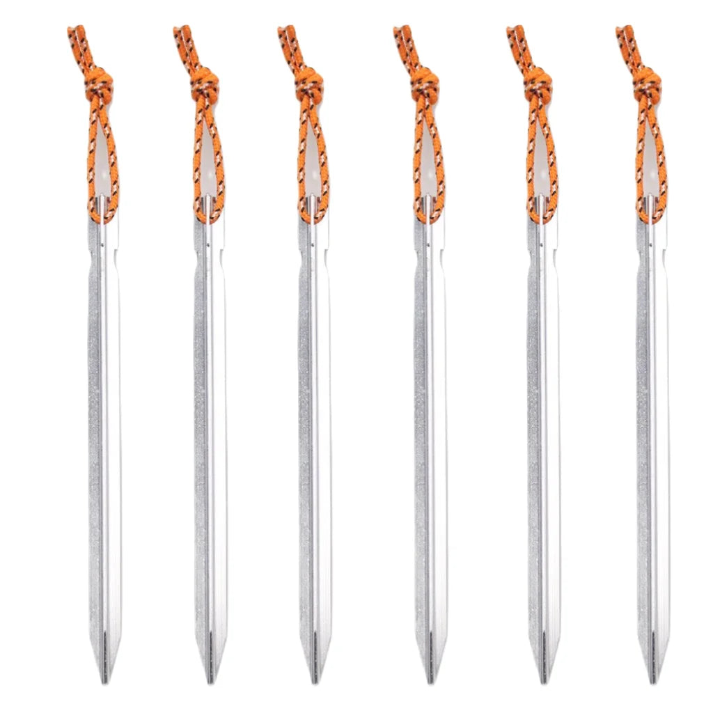 6Pcs Canopy Tent Pegs Aluminum Alloy Outdoor Garden Stakes Ground Nail With Cord For Camping Backpacking Hiking Tent Accessories