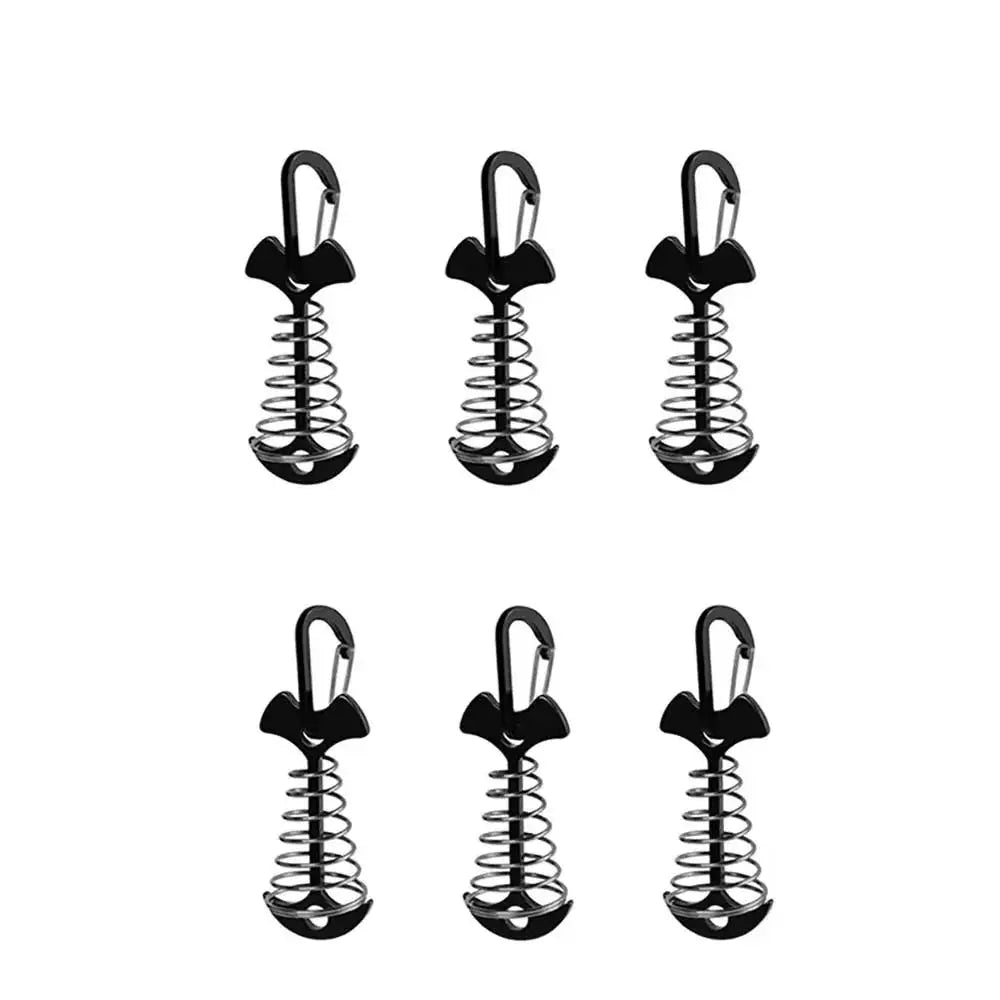 5pcs Fish Bone Shaped Tent Pegs with Rope Buckles Camping Deck Floor Nails Spring Design Outdoor Adventure Essential Accessories