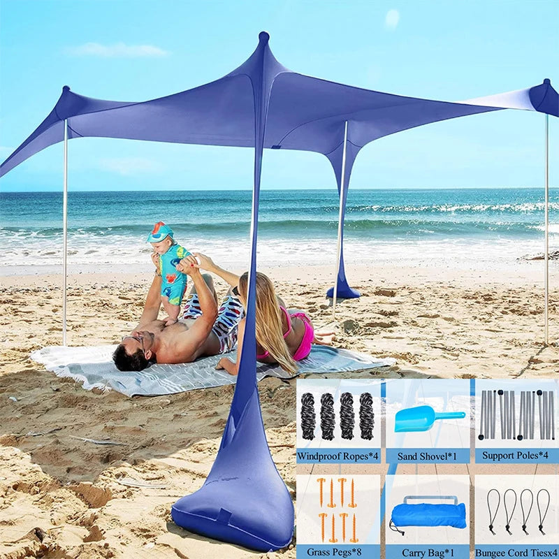 Beach Tent Sun Shelter 10 x 10FT with 4 Sandbags, UPF 50+ Protection Beach Shade Canopy, Protable Easy Set Up Canopy Tent