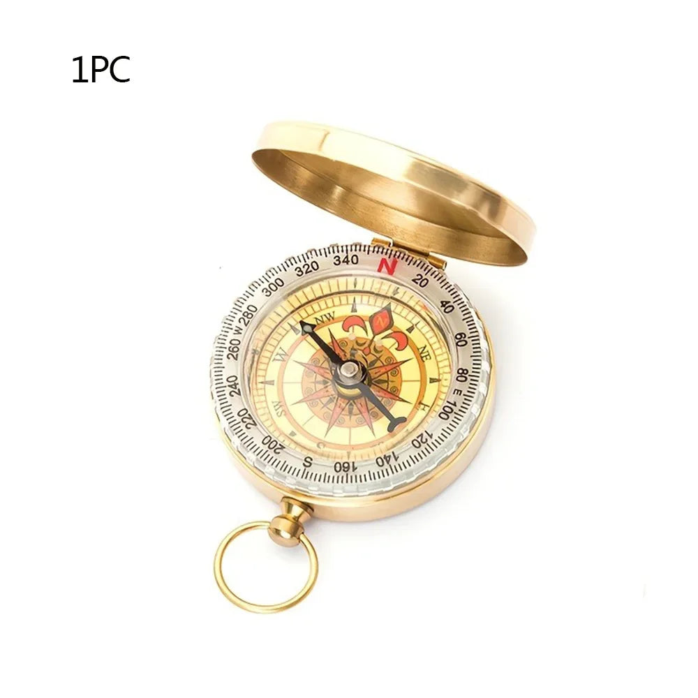 3Y-1/2Pcs Brass Pocket Compass for Camping  Hiking Water-Resistant Handheld Navigation Device Outdoor Portable Orienteering Gear