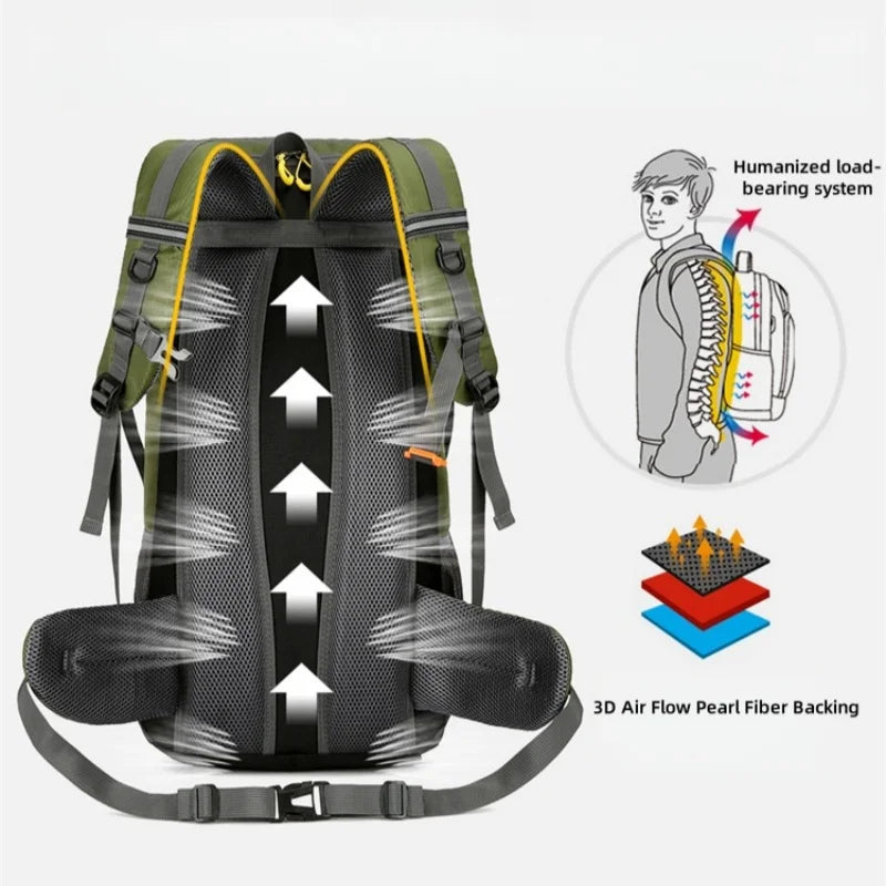 50L Travel Backpack Camping Hiking Rucksack Waterproof Outdoor Climbing Mountaineering Trekking Bag for Men Women Luggage