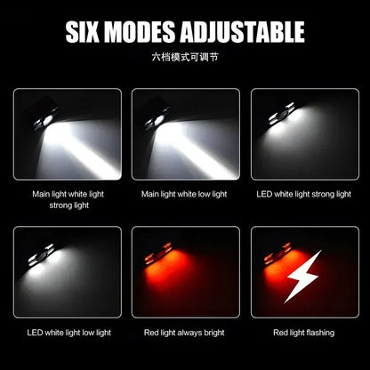 6 Lighting Modes USB Rechargeable LED Headlamp Portable Light with Built in Battery Fishing Head Torch Outdoor Camping Lantern