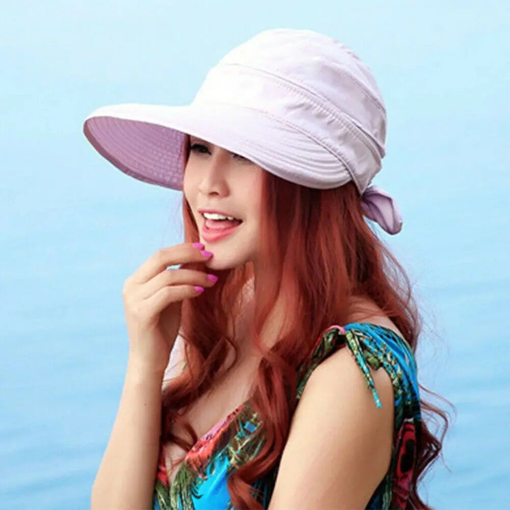 Women Ladies Outdoor Cap Anti-UV Summer Visor Sun Hat Wide Brim Beach Hat