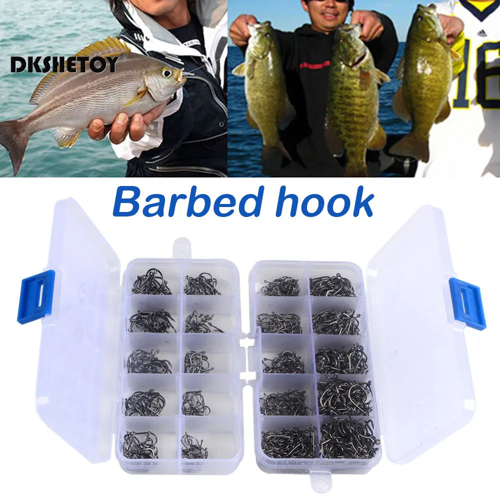 Barbed Fishing Hook Kit with Box (100-1000 Pack)