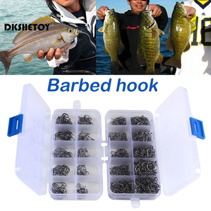 Barbed Fishing Hook Kit with Box (100-1000 Pack)