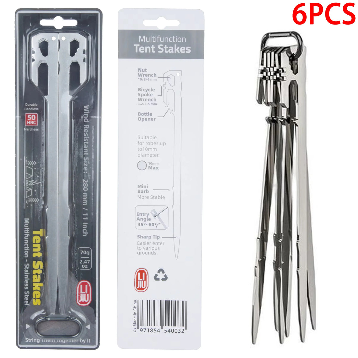 Camping Tent Stakes 6Pcs Canopy Tent Pegs 28cm Stainless Steel Garden Ground Nail Beach Awnings Hammock Trampoline Accessories