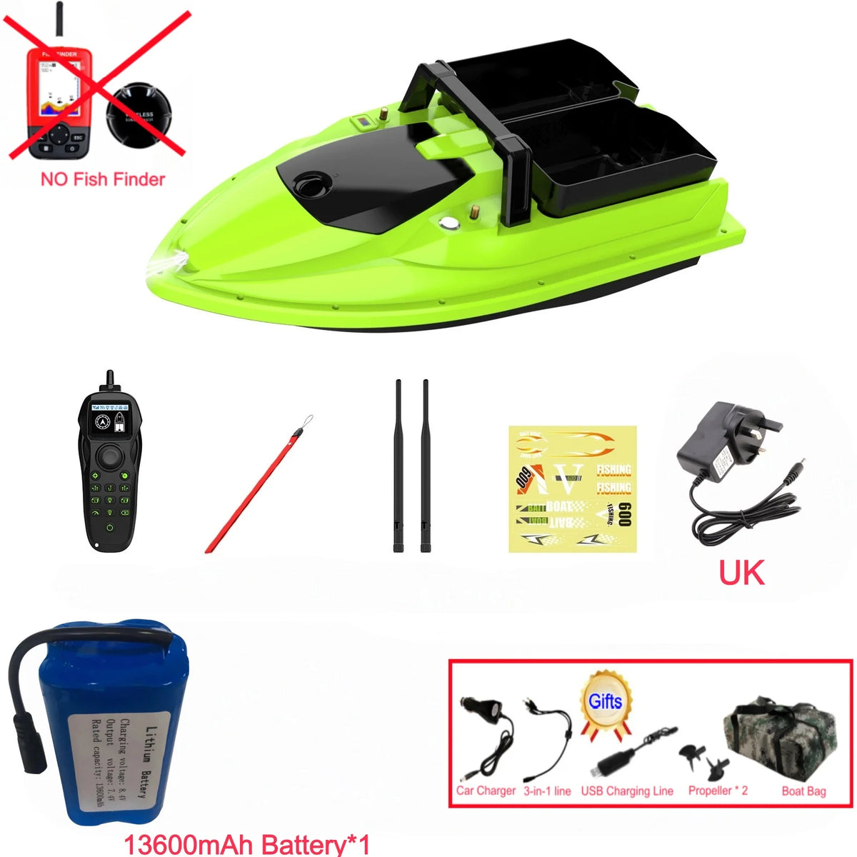 Sonar Bait Boat with Color Fish Finder Screen & Dual Hopper