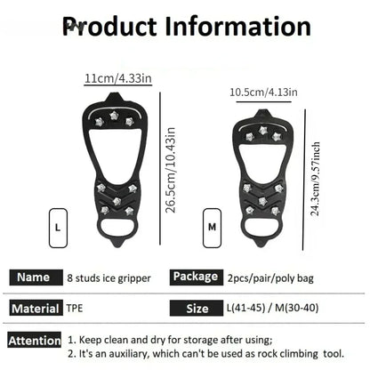 8 Teeth Ice Gripper Spike Shoes Winter Outdoor Hiking Mountain Climbing Ice Snow Crampons Anti-slip Shoe Covers Snow Shoes Grip