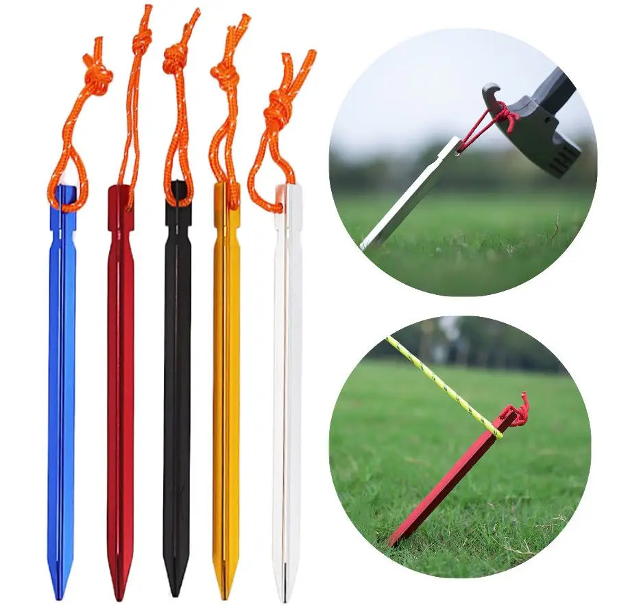 6Pcs Canopy Tent Pegs Aluminum Alloy Outdoor Garden Stakes Ground Nail With Cord For Camping Backpacking Hiking Tent Accessories