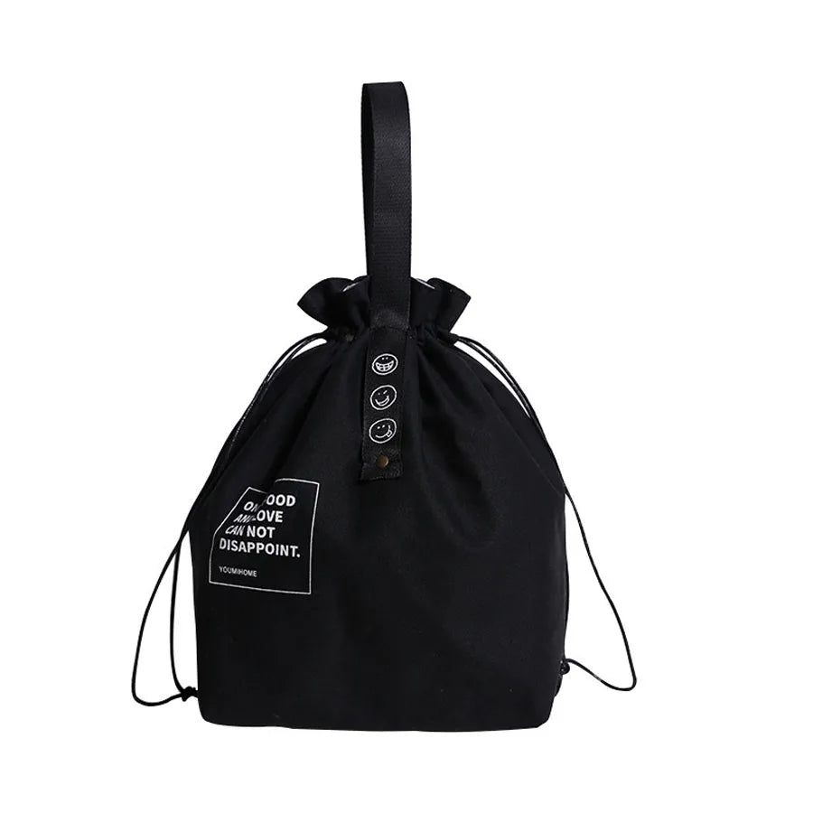Canvas Folding Lunch Bag Portable Insulated Drawstring Closure Bento Cooler Tote For Work School Picnic Camping
