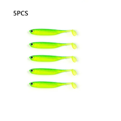 5Pcs opp 7cm 2.2g Jighead Worms T Tail fish Fishing Lures Rainbow Color  Fishing Bait Long-Range Freshwater and Saltwater Lure