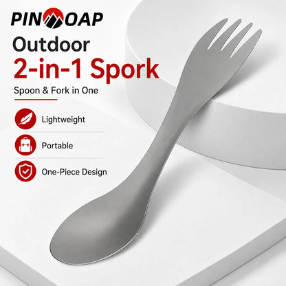 PINMOAP 1/2PCS Outdoor Titanium Spork 2 In 1 Spoon Fork Camping Utensils Lightweight Portable Tableware For Hiking Picnic Travel