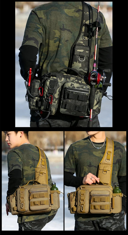 Fishing Tackle Sling Backpack with Rod Holder