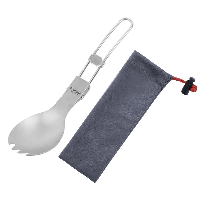 Tiartisan Titanium Folding Spork Outdoor Camping Ultralight Portable Tableware Backpacking Hiking Dinner Spork Utensil