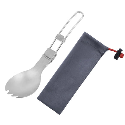 Tiartisan Titanium Folding Spork Outdoor Camping Ultralight Portable Tableware Backpacking Hiking Dinner Spork Utensil