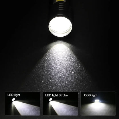 Mini LED Flashlight COB+XPE Portable Torch USB Charging Camping Lantern Zoomable Focus Light Tactical Flashlight with Pen Clip