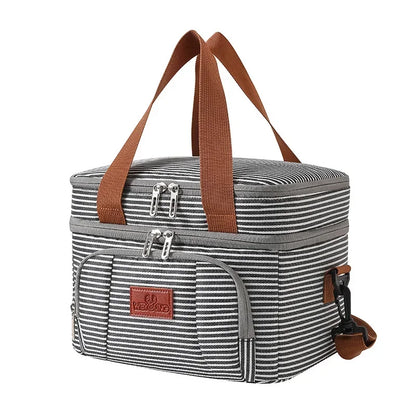 Insulated Double-Layer Tote Cooler Bag - Large Capacity Lunch Box Women/Men, Leakproof Picnic & School Bag with Adjustable Strap