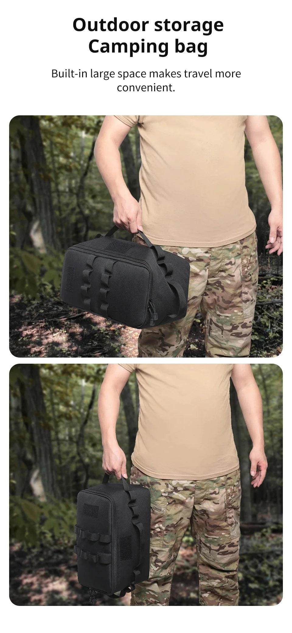 Large Capacity Outdoor Camping Storage Bag - Ground Nail Tool Bag with Picnic Cookware Utensils Kit Gas Canister Organizer