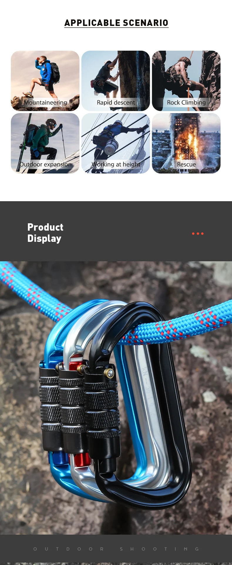 CLIWIZ 30kN Aluminum Safty Climbing Snap Hook New Good Quality H Section D-Twist Carabiner Snap Hook CE/UIAA