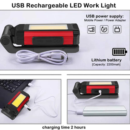 1/2/4PCS Magnetic COB Work Light USB Rechargeable LED Flashlight Portable Lantern Camping Light Type-C Power Bank Function Lamp