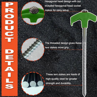 Outdoor Camping Tent Stakes Versatile Anchoring Metal Threaded Tent Spikes for Securing Tents Canopies Tarps