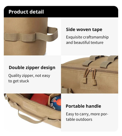 Large Capacity Outdoor Camping Storage Bag - Ground Nail Tool Bag with Picnic Cookware Utensils Kit Gas Canister Organizer