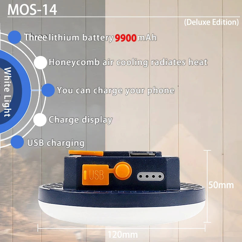 MOSLIGHTING 9900maH LED Outdoor Camping Light Rechargeable Tent Light High Power Strong Light Flashlight IP66 Waterproof Fishing
