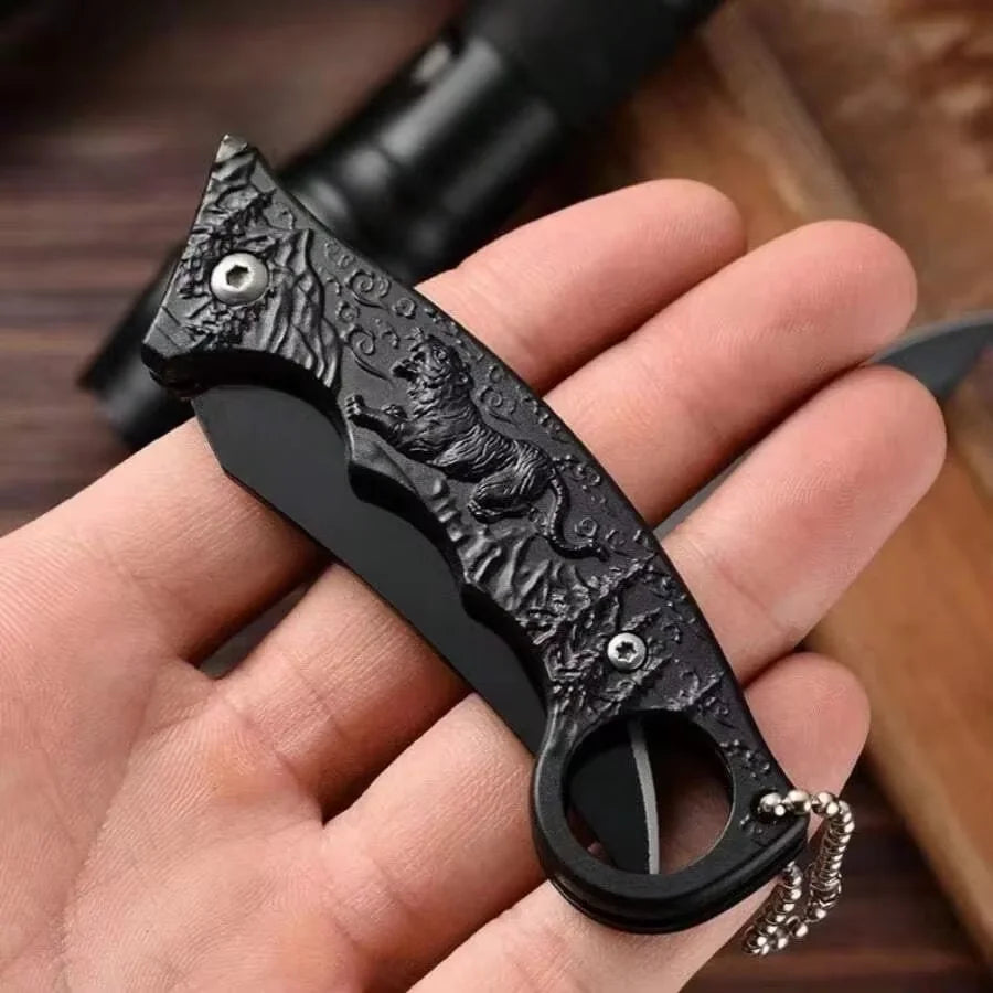 Folding Knife Outdoor Pocket Knife Steel Blade,tiger Motif Handle High Quality EDC Camping Knife Hiking Fishing Outdoor Tool