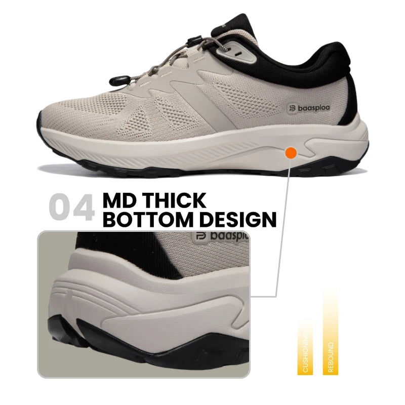 Baasploa Men Hiking Shoes Summer Breathable Comfort Soft Outdoor Sneakers New Solid Walking Shoes Anti Slip Wear-resistant