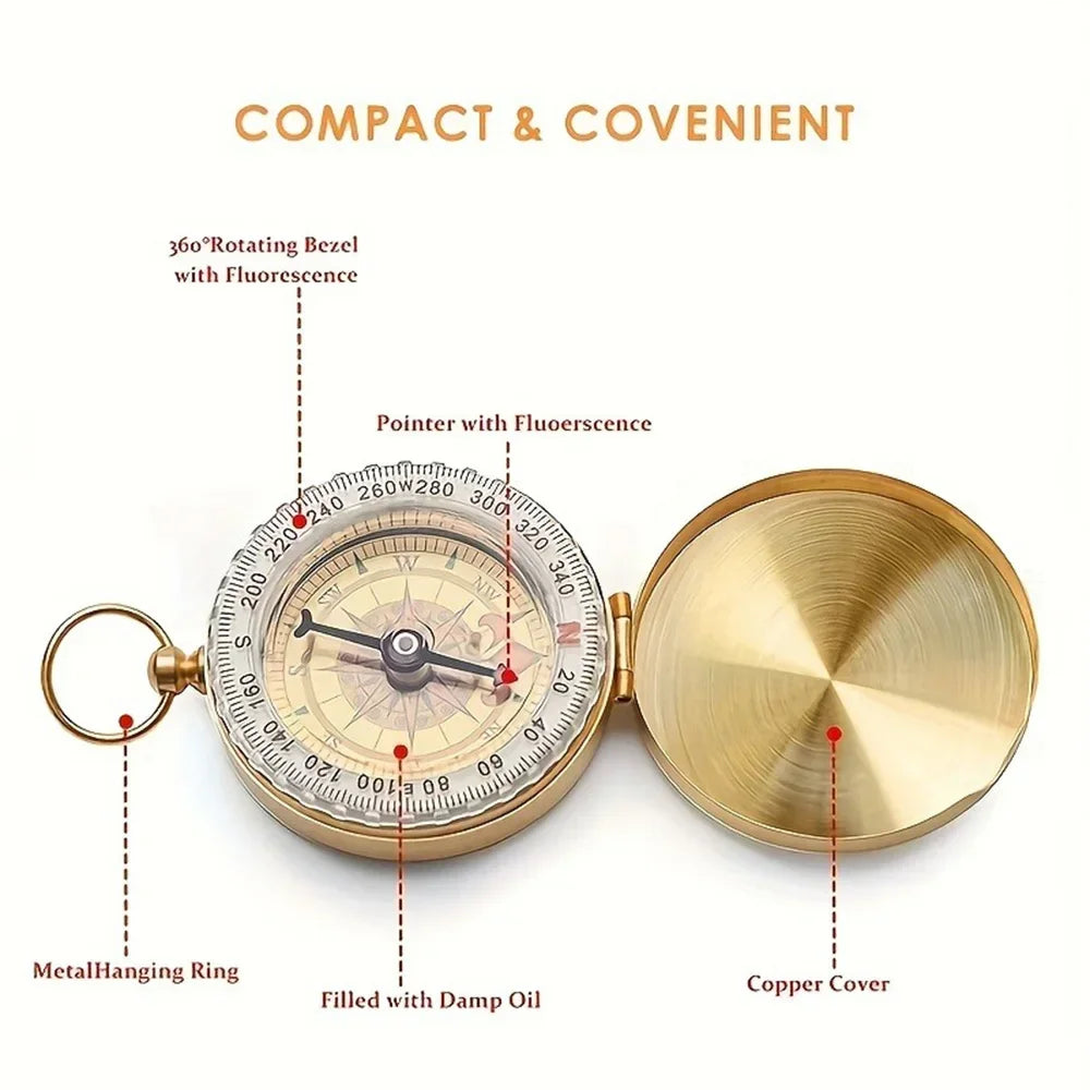 3Y-1/2Pcs Brass Pocket Compass for Camping  Hiking Water-Resistant Handheld Navigation Device Outdoor Portable Orienteering Gear