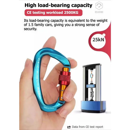 Outdoor Professional Rock Climbing Accessories Aluminum Carabiner 25kN Lock D-Shape Safety Buckle For Keys Tools Equipment