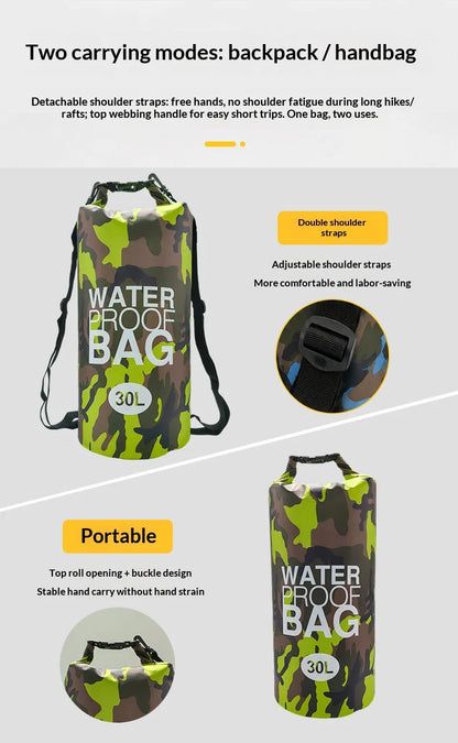 Homefish 15L 30L Waterproof Dry Bag Backpack Wet Separation Pocket for Kayaking Boating Swimming Outdoor Sport