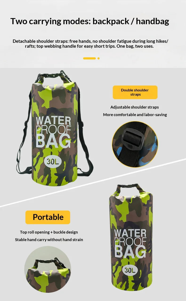 Homefish 15L 30L Waterproof Dry Bag Backpack Wet Separation Pocket for Kayaking Boating Swimming Outdoor Sport