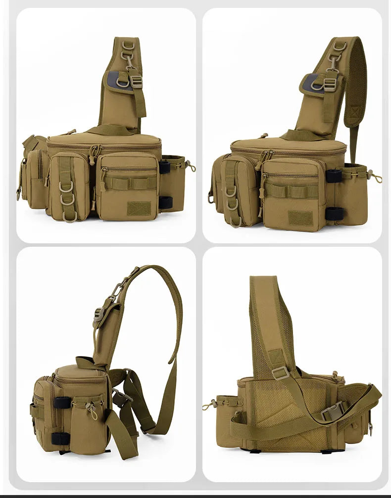 Fishing Tackle Sling Backpack with Rod Holder