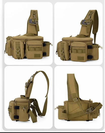 Fishing Tackle Sling Backpack with Rod Holder
