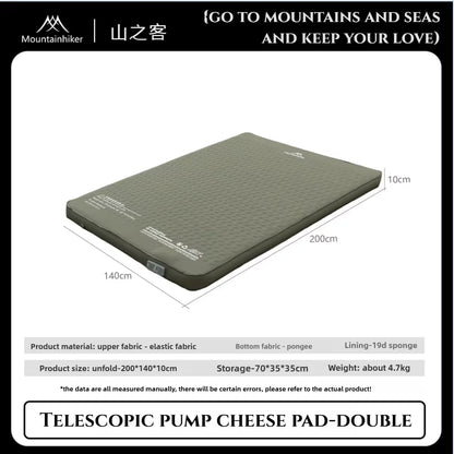 MOUNTAINHIKER Single Double Person Self-inflating Mattress Thick 10cm Compact Folding Camping Sleeping Bed Pad Air Mat Floor