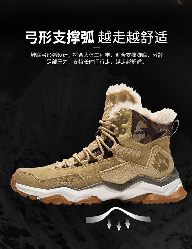 RAX Hiking Boots Men Waterproof Winter Snow Boots Fur lining Lightweight Trekking Shoes Warm Outdoor Sneakers Mountain Boots Men